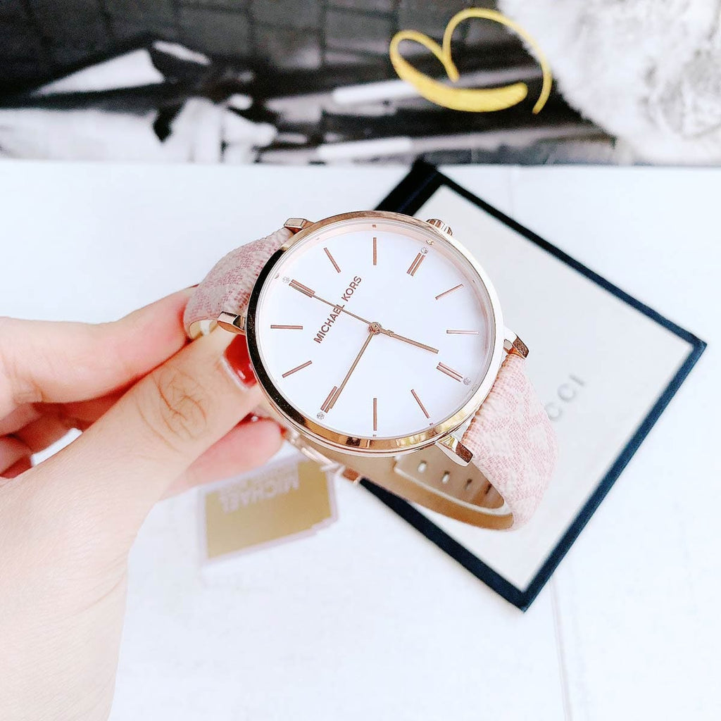 Michael Kors Pyper Quartz Silver Dial Pink Leather Strap Watch for Women - MK2947