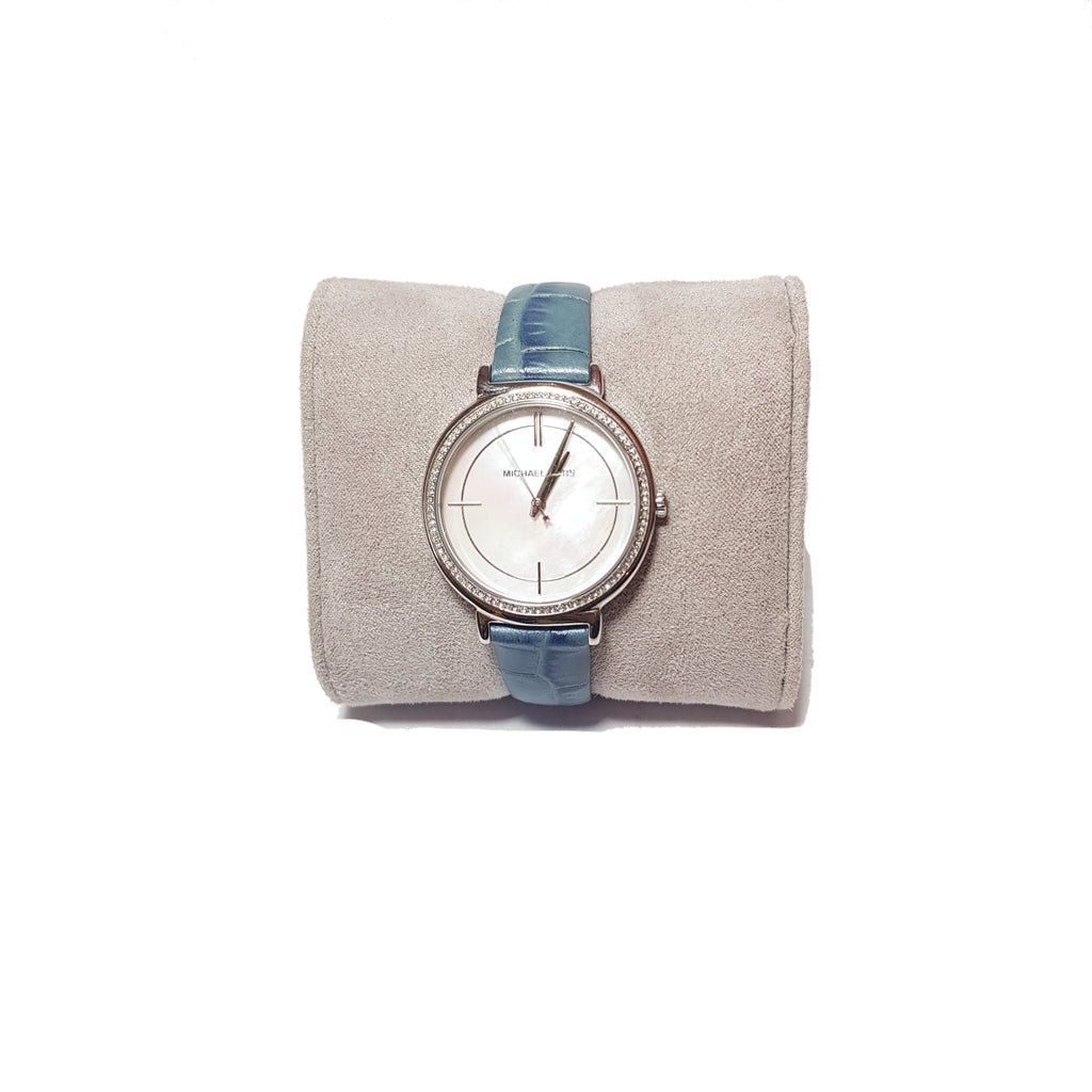 Michael Kors Cinthia Mother of Pearl Dial Blue Leather Strap Watch for Women - MK2661