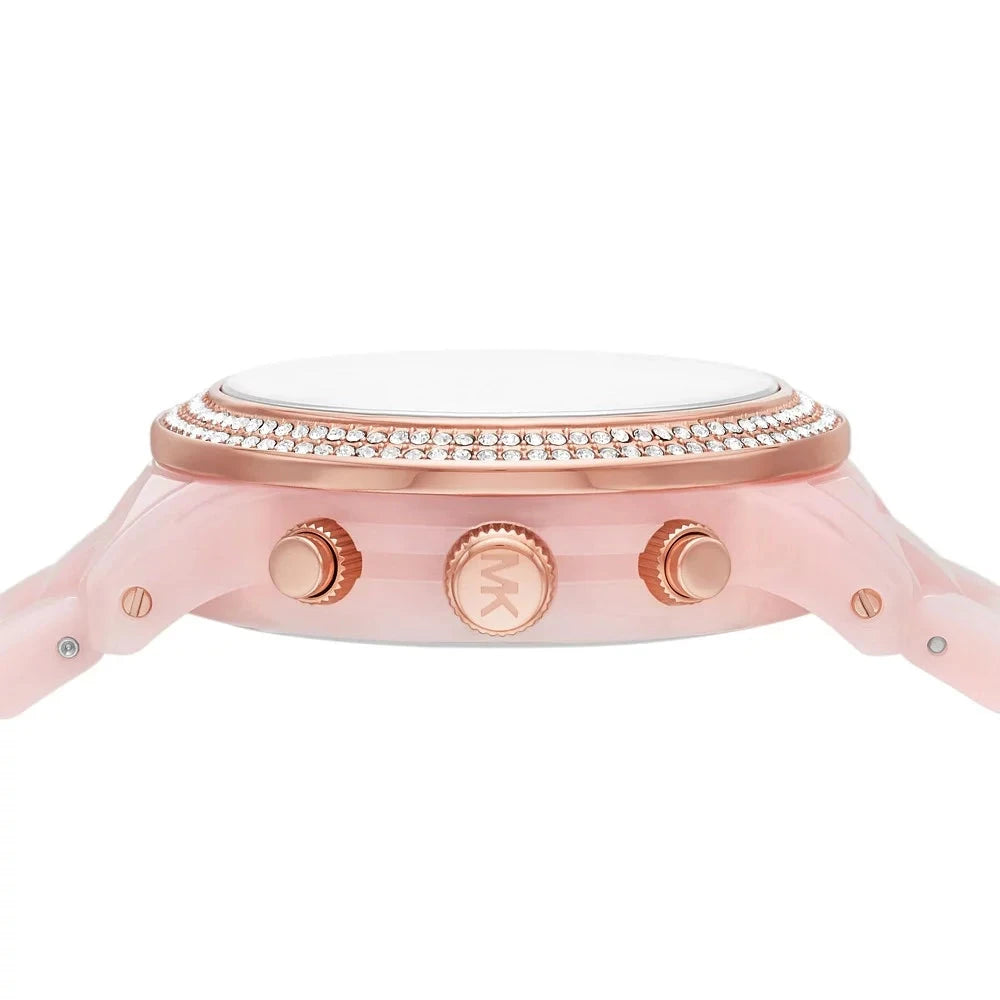 Michael Kors Runway Chronograph White Dial Pink Steel Strap Watch for Women - MK7424