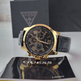 Guess Horizon Chronograph Quartz Black Dial Black Leather Strap Watch For Men - W0380G7