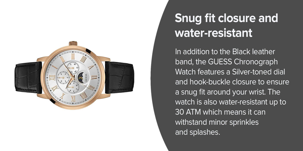 Guess Delancy Quartz Silver Dial Black Leather Strap Watch For Men - W0870G2