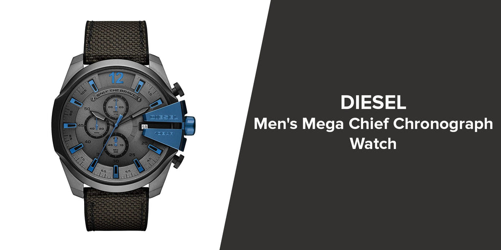 Diesel Mega Chief Chronograph Black Dial Black Leather Strap Watch For Men - DZ4500