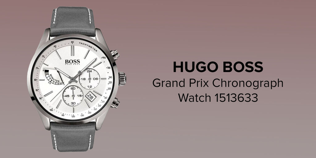 Hugo Boss Grand Prix White Dial Grey Leather Strap Watch for Men - 1513633