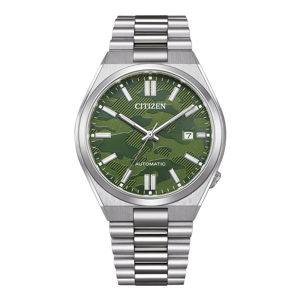 Citizen Tsuyosa Automatic Camouflage Green Dial Silver Steel Strap Watch For Men - NJ0159-86X