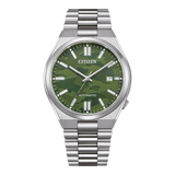 Citizen Tsuyosa Automatic Camouflage Green Dial Silver Steel Strap Watch For Men - NJ0159-86X