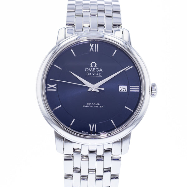 Omega De Ville Prestige Co-Axial Orbis Blue Dial Silver Steel Strap Watch for Men - 424.10.40.20.03.001