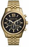 Michael Kors Lexington Chronograph Black Dial Gold Steel Strap Watch for Men - MK8286