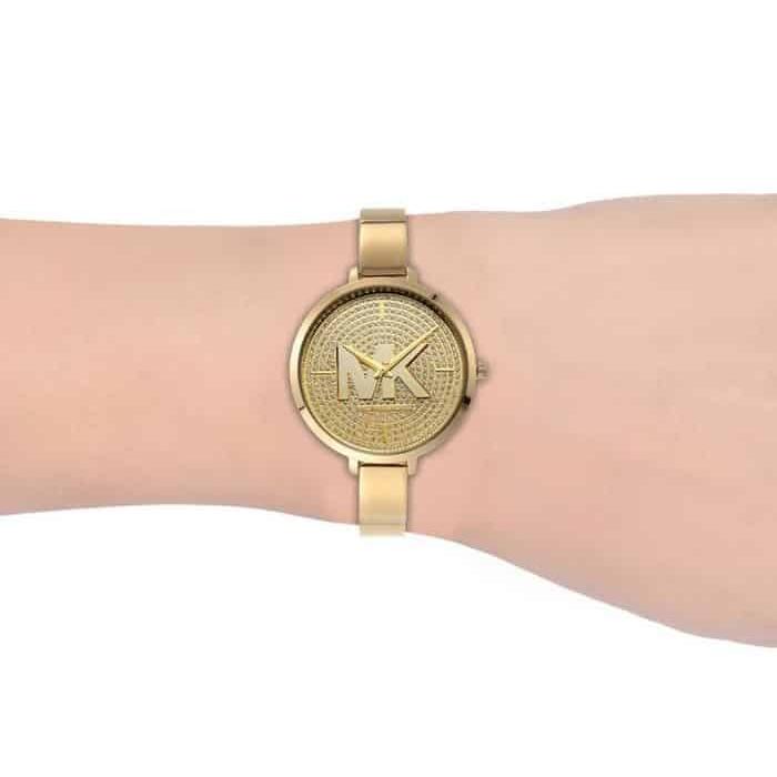 Michael Kors Parker Crystals Gold Dial Gold Steel Strap Watch For Women - MK4469
