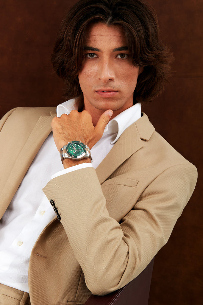 Maserati Competizione Chronograph Green Dial Two Tone Steel Strap Watch For Men - R8873600004