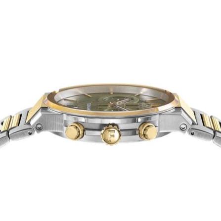Salvatore Ferragamo Sapphire Chrono Green Dial Two Tone Steel Strap Watch for Men - SFME01223