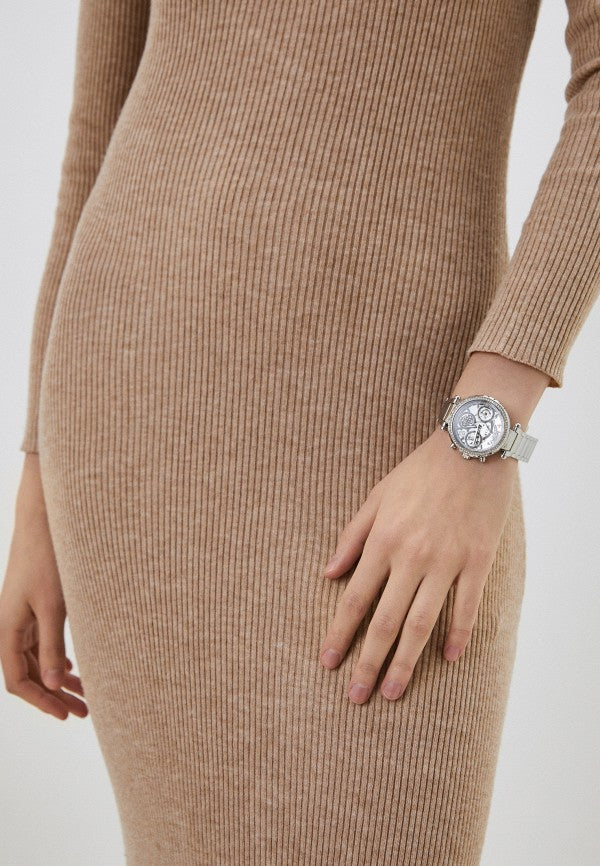 Guess Solstice Diamonds Silver Dial Silver Steel Strap Watch for Women - GW0403L1