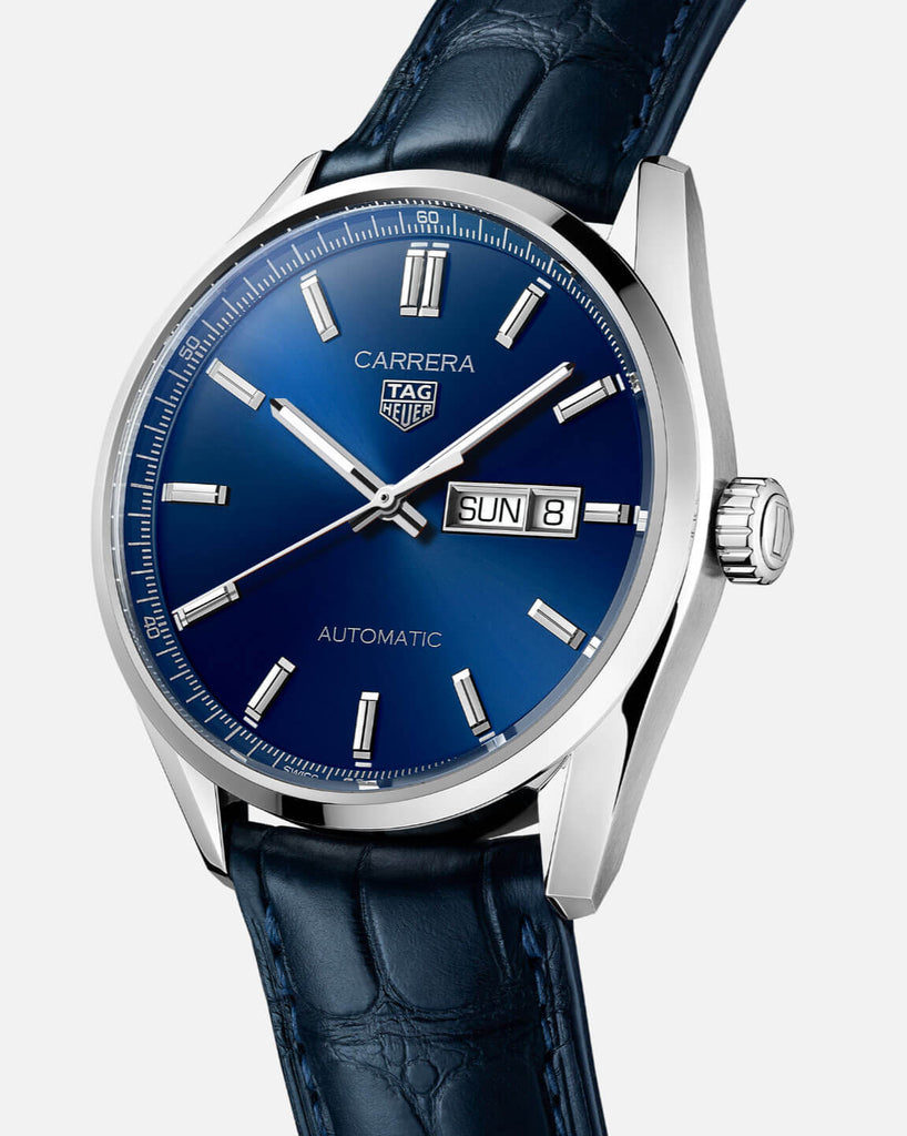 Tag Heuer Carrera Day Date Blue Dial Blue Leather Strap Watch for Men - WBN2012.FC6502