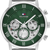 Tommy Hilfiger Legend Chronograph Green Dial Silver Mesh Bracelet Watch For Men - 1710567