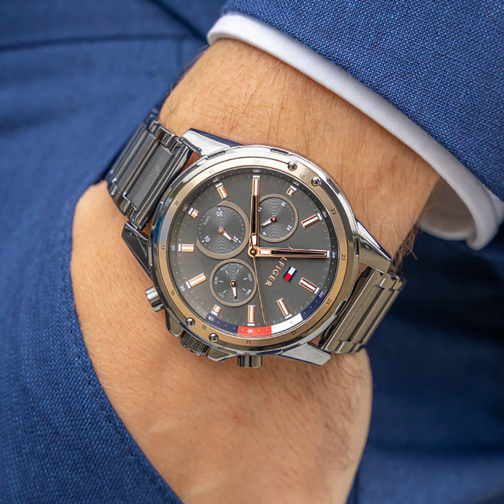 Tommy Hilfiger Mason Grey Dial Grey Steel Strap Watch for Men - 1791790