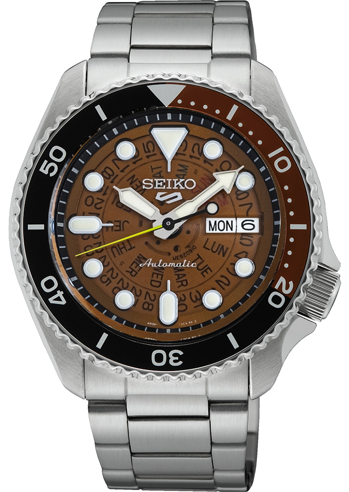 Seiko 5 Sports Sonar Special Edition Brown Dial Silver Steel Strap Wat