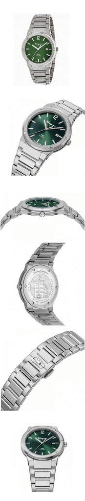 Salvatore Ferragamo F-80 Classic Green Dial Silver Steel Strap Watch for Men - SFDT02123