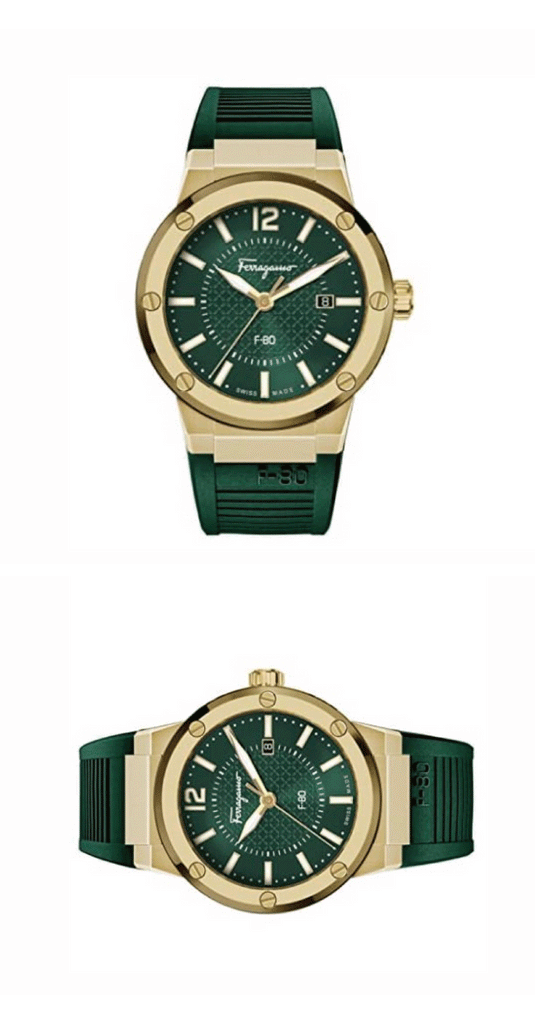 Salvatore Ferragamo F-80 Classic Green Dial Green Rubber Strap Watch for Men - SFHY02022