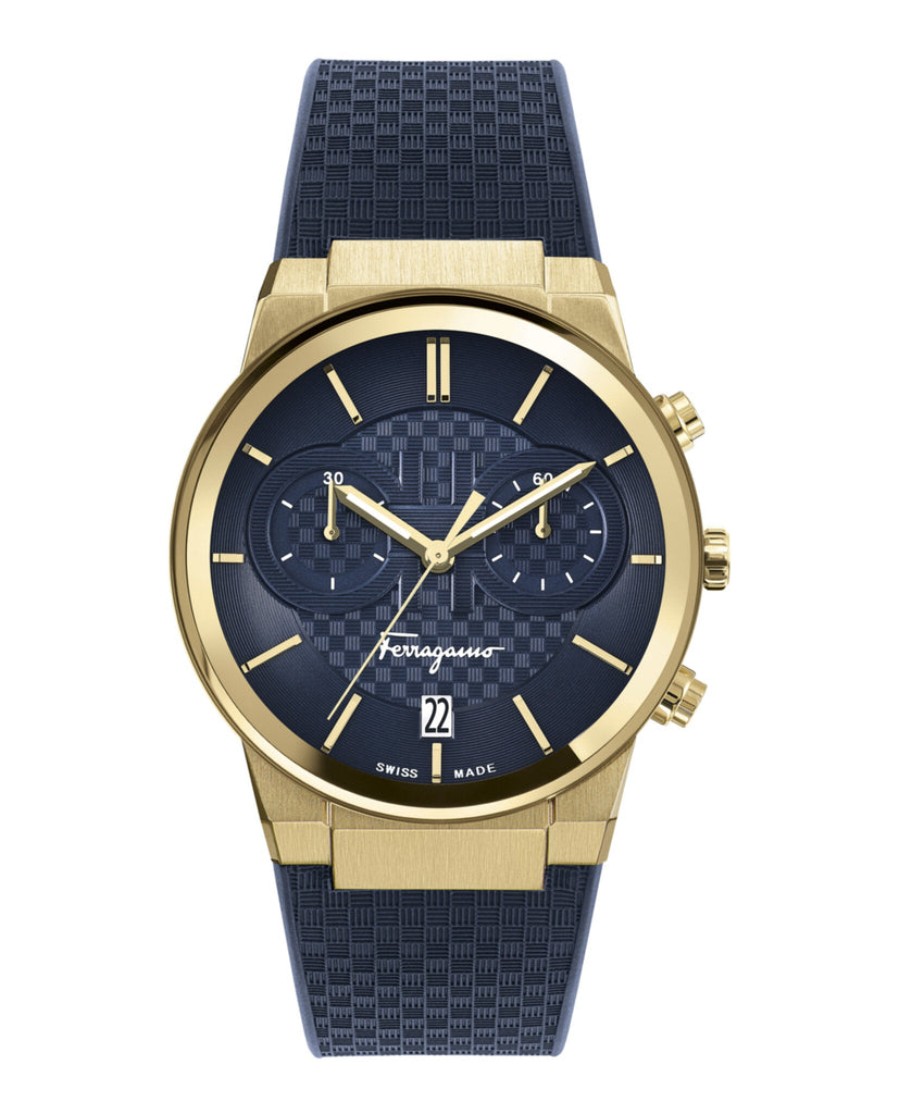 Salvatore Ferragamo Sapphire Chrono Blue Dial Blue Silicone Strap Watch for Men - SFME00221