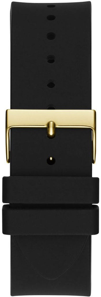 Guess King Quartz Crystals Gold Dial Black Silicone Strap Watch For Men - GW0537G2