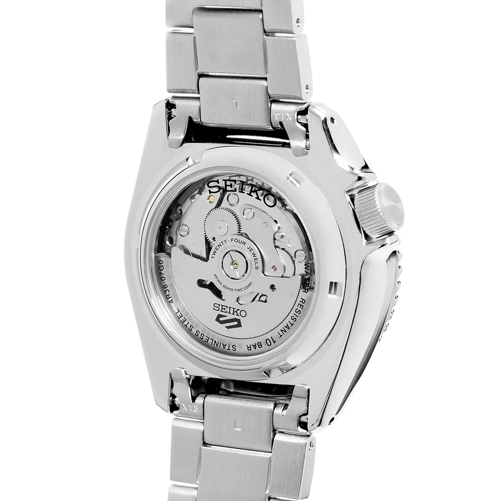Seiko 5 Sports Automatic Day Date Black Dial Silver Steel Strap Watch for Men - SRPD55K1