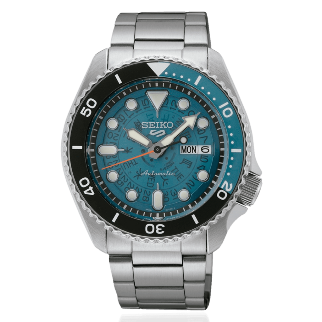 Seiko 5 Sports SKX Skeleton Green Dial Silver Steel Strap Watch For Men - SRPJ45K1