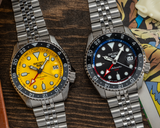 Seiko 5 Sport SKX GMT US Special Creation Automatic Yellow Dial Silver Steel Strap Watch for Men - SSK017K1