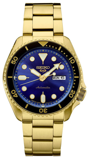 Seiko 5 Sports US Special Edition Automatic Blue Dial Gold Steel Strap Watch For Men - SRPK20