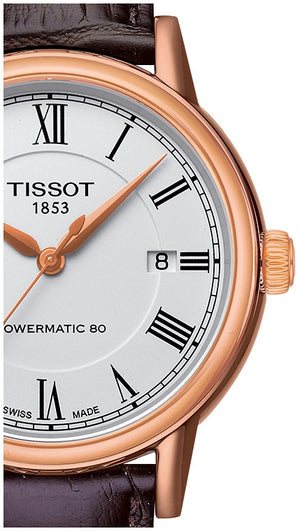 Tissot T Classic Carson Powermatic 80 White Dial Brown Leather Strap Watch for Men - T085.407.36.013.00