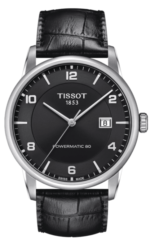 Tissot Luxury Powermatic 80 Black Dial Black Leather Strap Watch For M