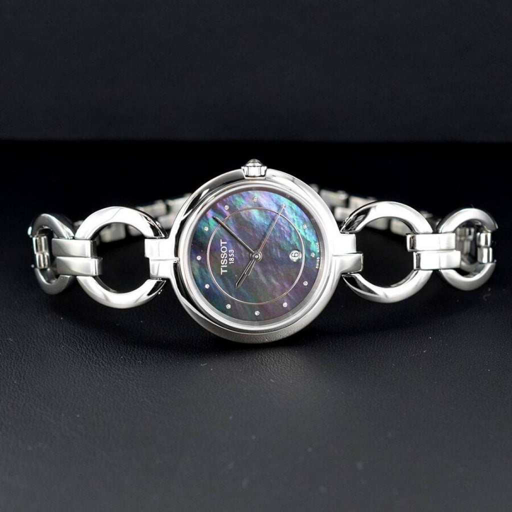 Tissot T Lady Flamingo Mother of Pearl Blue Dial Silver Steel Strap Watch for Women - T094.210.11.126.00
