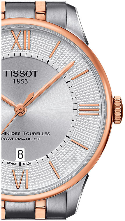 Tissot Chemin des Tourelles Powermatic 80 Silver Dial Two Tone Steel Strap Watch for Men - T099.407.22.038.02