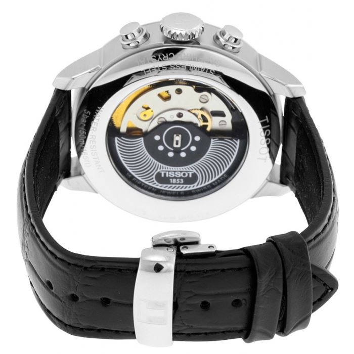 Tissot T Classic Chemin Des Tourelles Chronograph Black Dial Black Leather Strap Watch For Men - T099.427.16.058.00