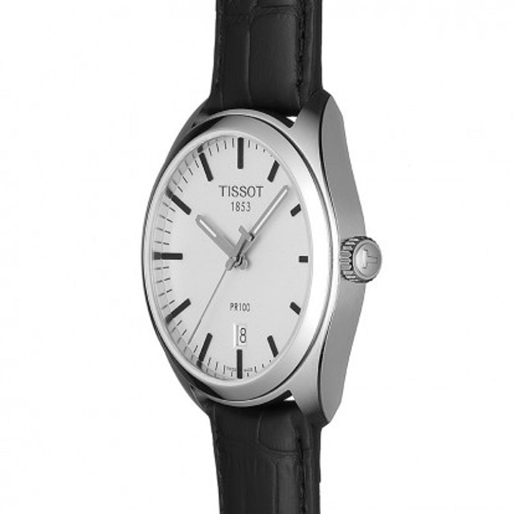 Tissot T Classic PR 100 White Dial Black Leather Strap Watch for Men - T101.410.16.031.00