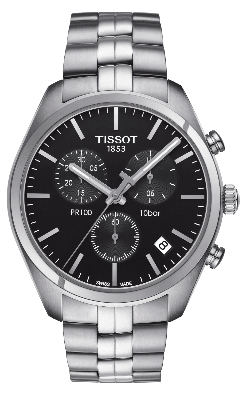 Tissot T Classic PR 100 Chronograph Black Dial Silver Steel Strap Watc