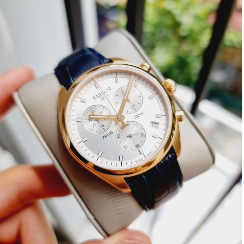 Tissot T Classic PR 100 Chronograph Silver Dial Black Leather Strap Watch for Men - T101.417.36.031.00