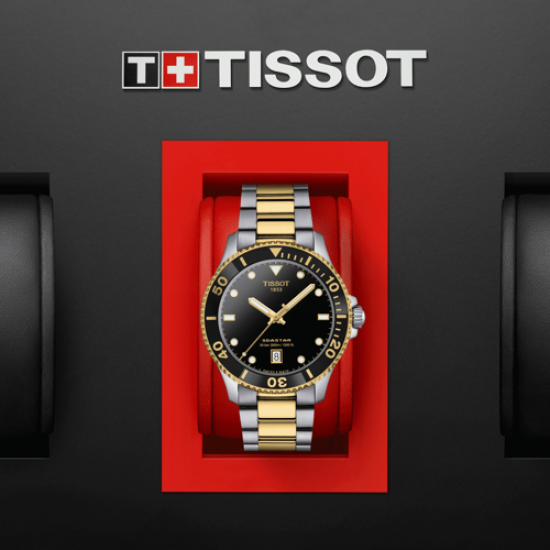 Tissot Seastar 1000 Black Dial Two Tone Steel Strap Watch For Men - T120.410.22.051.00