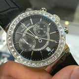 Swarovski Citra Sphere Chronograph Black Dial Black Leather Strap Watch for Women - 5027131