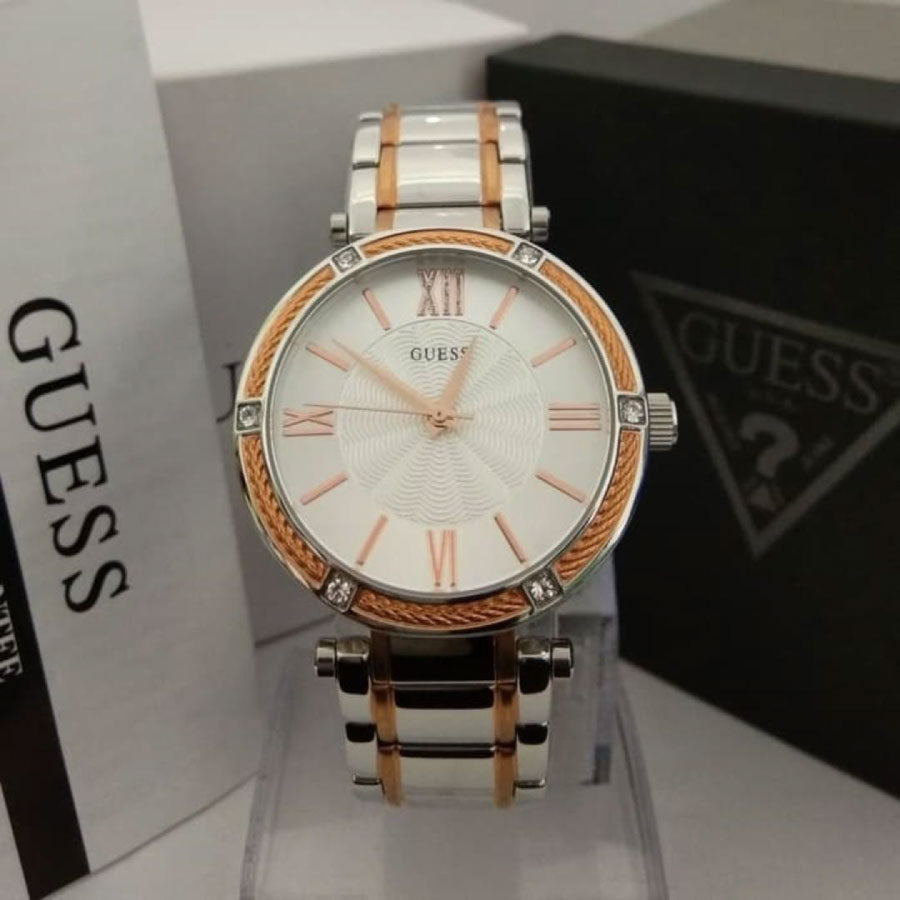 Guess Park Ave Silver Dial Two Tone Steel Strap Watch for Women - W0636L1
