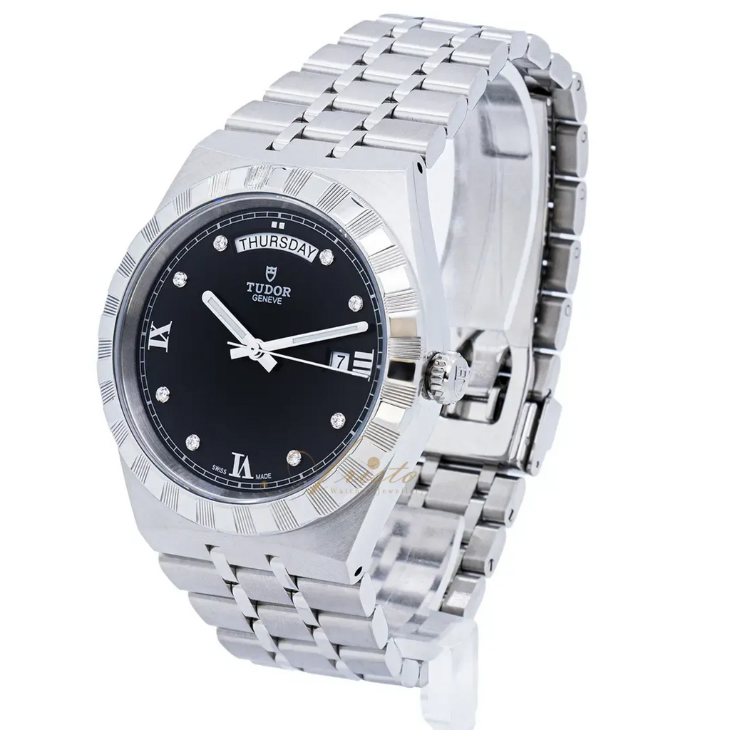 Tudor Royal Automatic Diamonds Black Dial Silver Steel Strap Watch for Men - M28600-0004