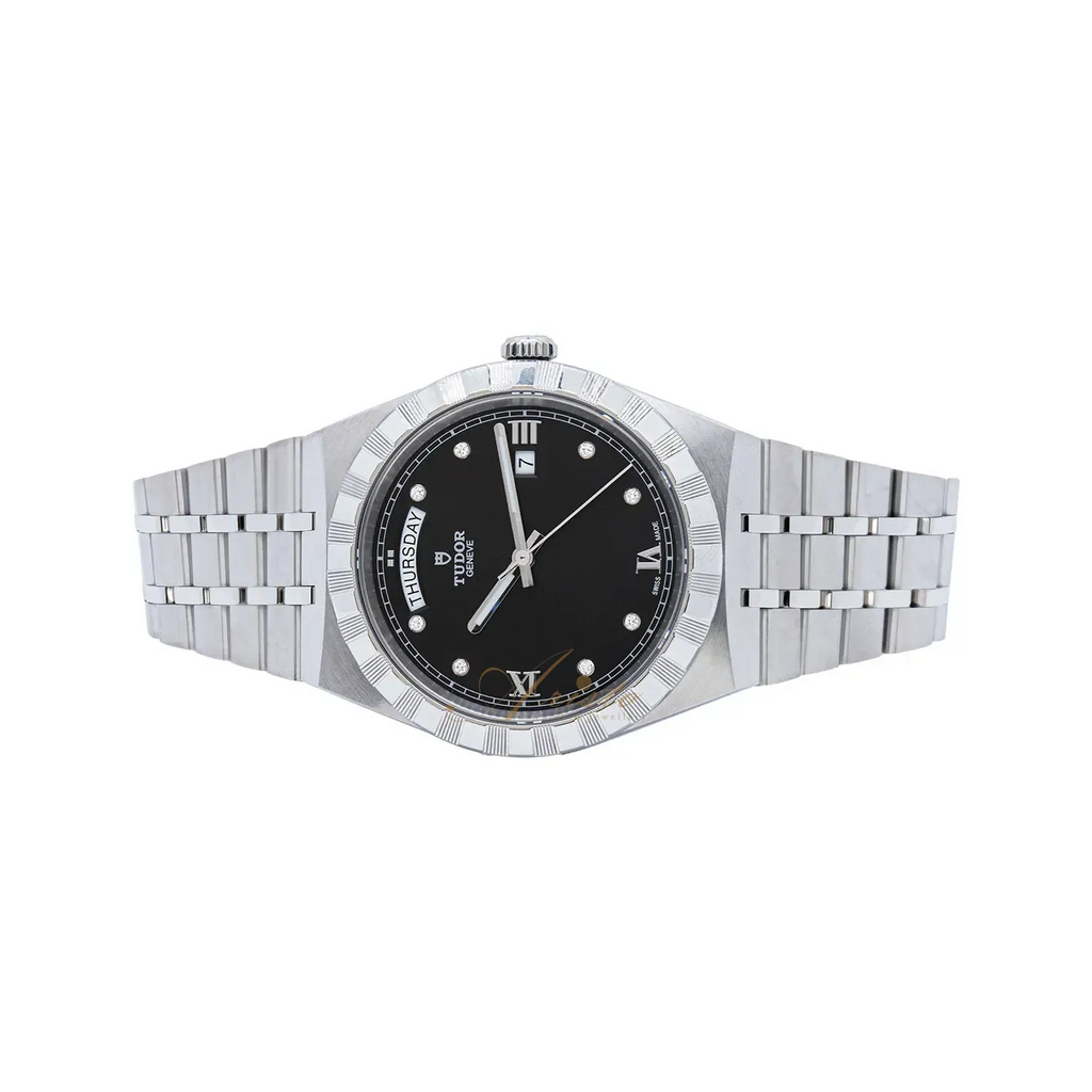 Tudor Royal Automatic Diamonds Black Dial Silver Steel Strap Watch for Men - M28600-0004