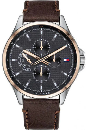 Tommy Hilfiger Shawn Multifunction Grey Dial Brown Leather Strap Watch for Men - 1791615
