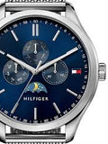 Tommy Hilfiger Oliver Quartz Blue Dial Silver Mesh Bracelet Watch for Men - 1791302
