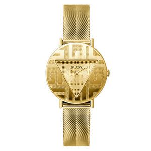 Guess Iconic Quartz Gold Dial Gold Mesh Bracelet Watch For Women - GW0527L2