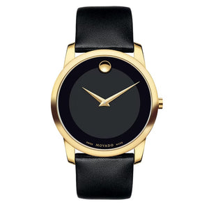 Movado Museum Black Dial Black Leather Strap Watch For Men - 606876