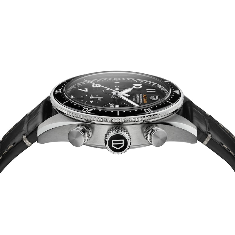 Tag Heuer Autavia Chronometer Flyback Automatic Chronograph Black Dial Black Leather Strap Watch for Men - CBE511A.FC8279