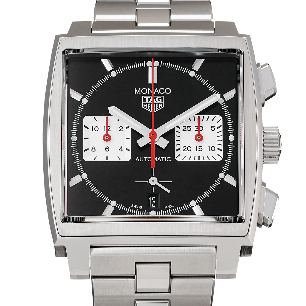 Tag Heuer Monaco Automatic Chronograph Black Dial Silver Steel Strap Watch for Men - CBL2113.BA0644