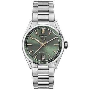 Tag Heuer Carrera Date Automatic 18K Green Dial Silver Steel Strap Watch for Women - WBN2312.BA0001