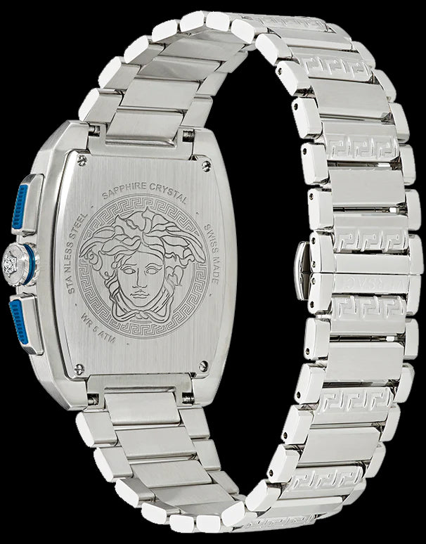 Versace Dominus Chronograph Blue Dial Silver Steel Strap Watch For Men - VE6H00423