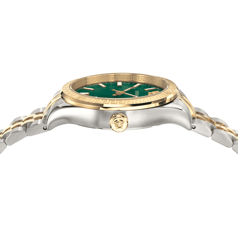 Versace Hellenyium Quartz Green Dial Two Tone Steel Strap Watch For Men - VEVI00620