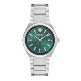 Versace V-Auria Quartz Green Dial Silver Steel Strap Watch for Men - VE0F00125